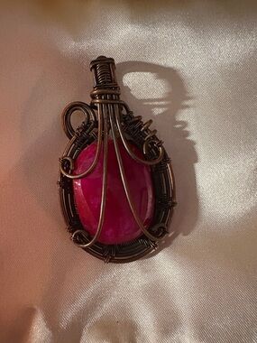 Handcrafted Wire-Wrap Pendant with Fuchsia Stone